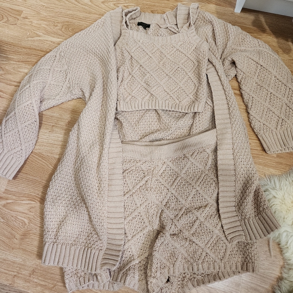 Women's Beige Knit Sweater Set